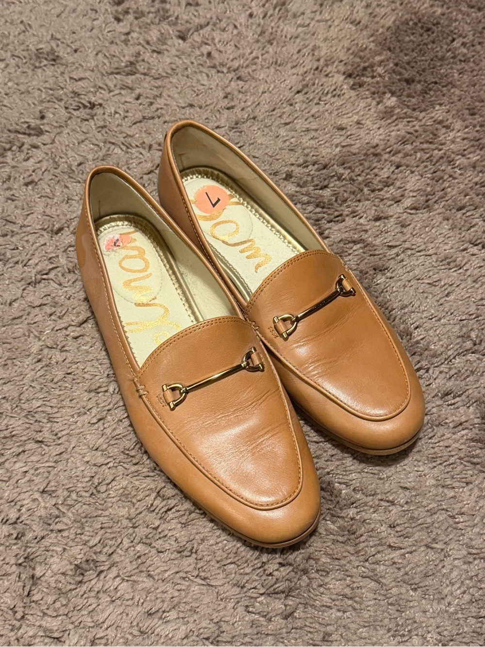 Sam Edelman Camel Leather Loafers with Gold Bit